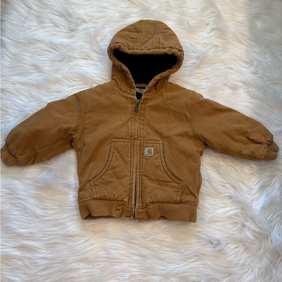 Carhartt 18M Baby Toddler Boy/Girl Hooded Quilted Lining Zip Front Jacket Brown